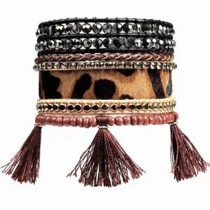 Victoria Emerson Black and Brown Tassel Bracelet Set